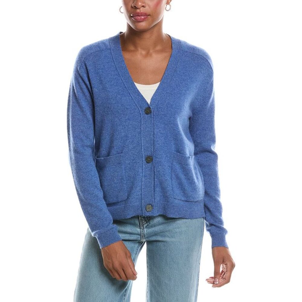 Incashmere Womens Button Front Patch Pocket 100% Cashmere Cardigan, Grey